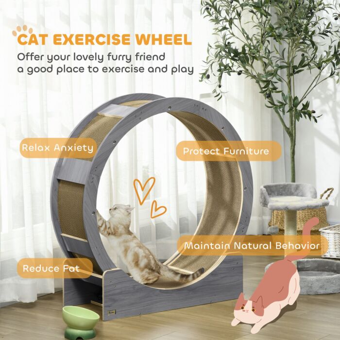 Pawhut Cat Wheel With Brake, Scratching Pads - Grey