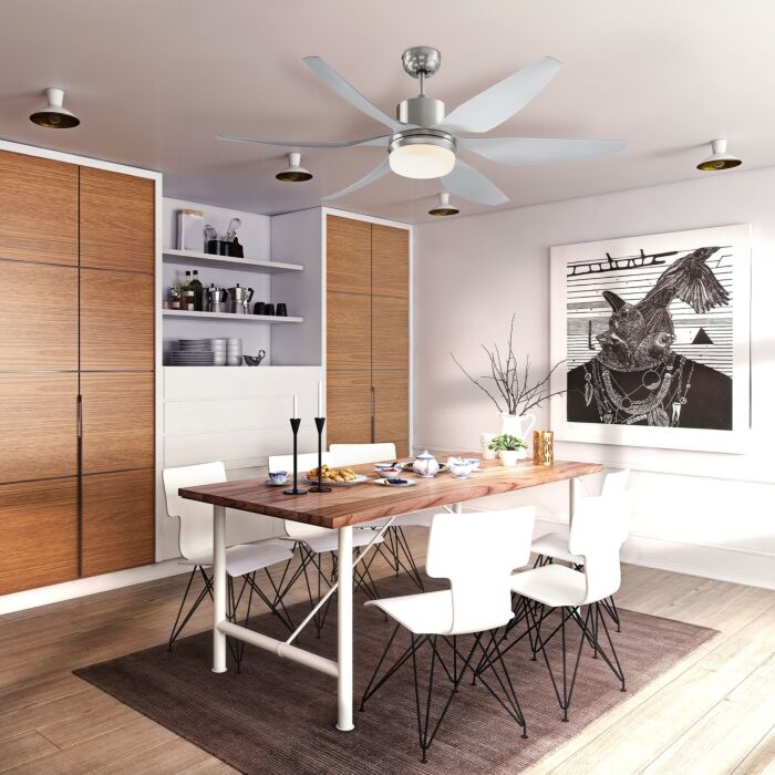 Homcom Reversible Ceiling Fan With Light, 6 Blades Indoor Modern Mount Led Lighting Fan With Remote Controller, Silver