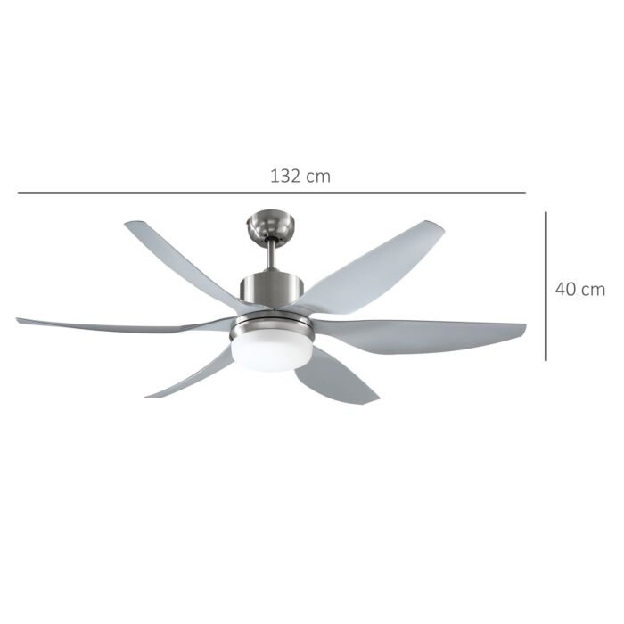 Homcom Reversible Ceiling Fan With Light, 6 Blades Indoor Modern Mount Led Lighting Fan With Remote Controller, Silver