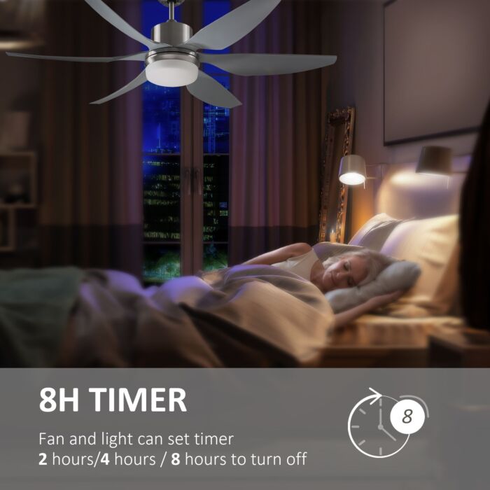 Homcom Reversible Ceiling Fan With Light, 6 Blades Indoor Modern Mount Led Lighting Fan With Remote Controller, Silver