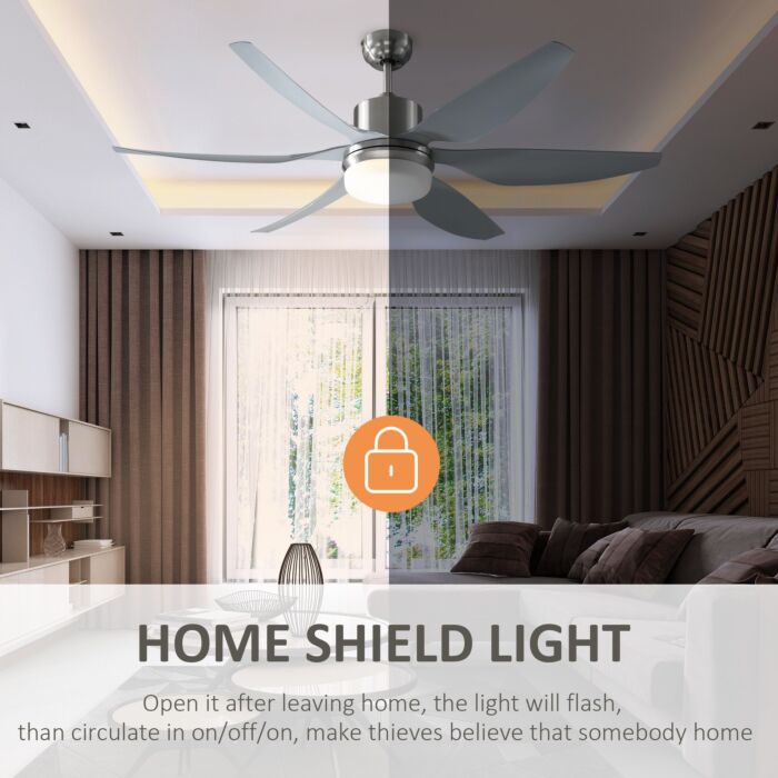 Homcom Reversible Ceiling Fan With Light, 6 Blades Indoor Modern Mount Led Lighting Fan With Remote Controller, Silver