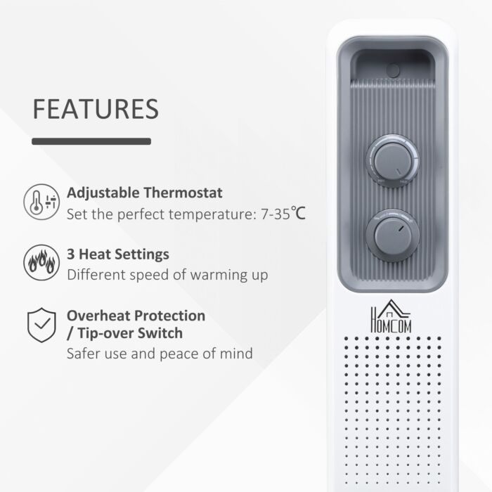 Homcom 2720w Oil Filled Radiator, Portable Electric Heater W/ 3 Heat Settings, Adjustable Thermostat, Safe Power-off, 11 Fins