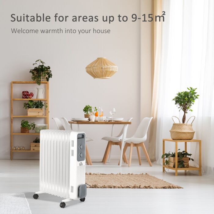 Homcom 2720w Oil Filled Radiator, Portable Electric Heater W/ 3 Heat Settings, Adjustable Thermostat, Safe Power-off, 11 Fins