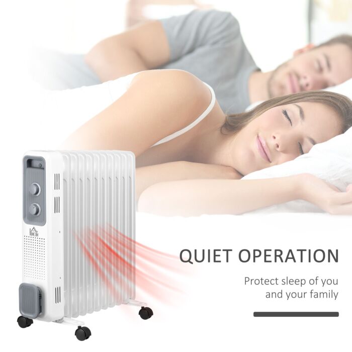 Homcom 2720w Oil Filled Radiator, Portable Electric Heater W/ 3 Heat Settings, Adjustable Thermostat, Safe Power-off, 11 Fins