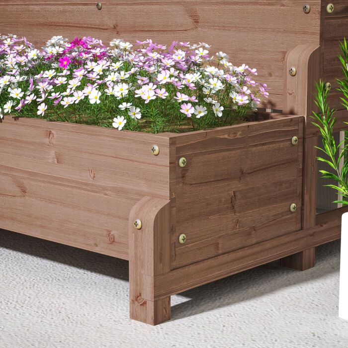 Outsunny 2-tier Raised Garden Bed With Trellis, Wooden Elevated Planter Box With Drainage Holes, Outdoor Raised Planter For Climbing Plants, Fruits, Vegetables, Flowers, Brown