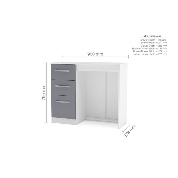 Lynx 3 Drawer Dressing Table White & Grey