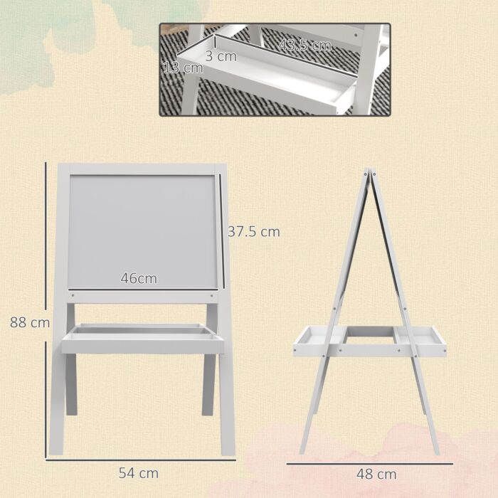 Aiyaplay Double-sided Kids Easel, Art Easel For Toddlers, 2-in-1 Kids Whiteboard Blackboard With Storage Shelf For Ages 18-48 Months - White