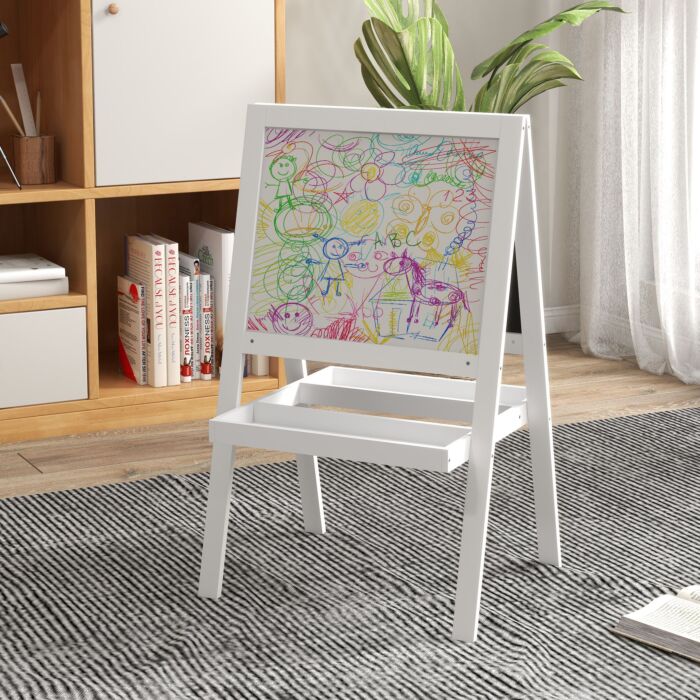Aiyaplay Double-sided Kids Easel, Art Easel For Toddlers, 2-in-1 Kids Whiteboard Blackboard With Storage Shelf For Ages 18-48 Months - White