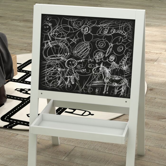Aiyaplay Double-sided Kids Easel, Art Easel For Toddlers, 2-in-1 Kids Whiteboard Blackboard With Storage Shelf For Ages 18-48 Months - White