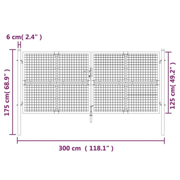 Vidaxl Mesh Garden Gate Anthracite 300x175 Cm Galvanised Steel