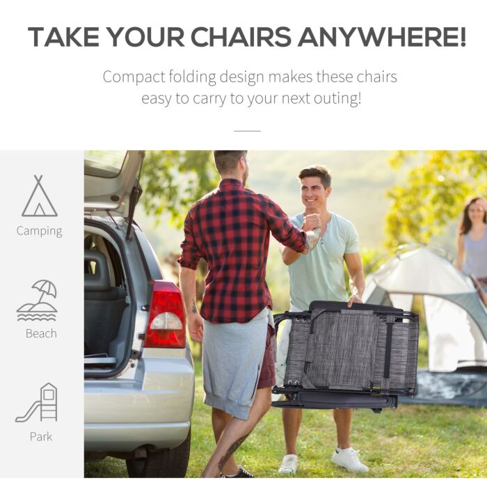 Outsunny 2 Piece Foldable Reclining Garden Chairs With Headrest, Zero Gravity Deck Sun Loungers Seat Chair With Footrest, Armrest, Cup Holder & Canopy Shade, Grey