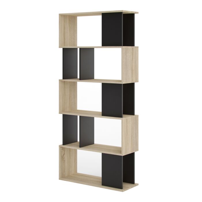Maze Open Bookcase 4 Shelves In Oak And Black