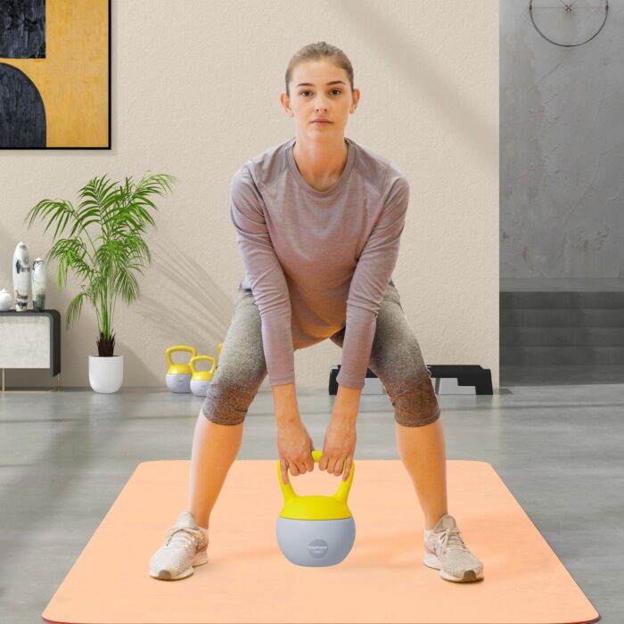 Sportnow Soft Kettlebell, 10kg Kettle Bell With Non-slip Handle For Home Gym Weight Lifting And Strength Training, Yellow And Grey