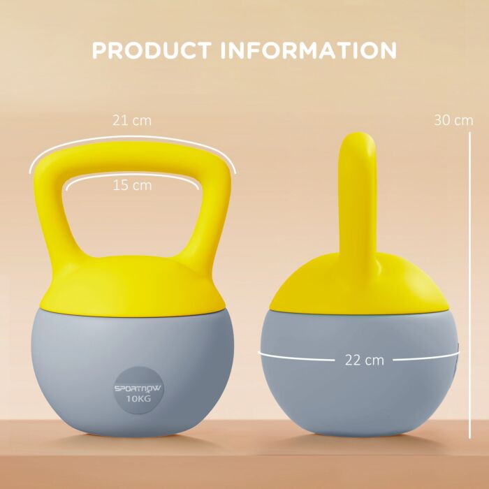 Sportnow Soft Kettlebell, 10kg Kettle Bell With Non-slip Handle For Home Gym Weight Lifting And Strength Training, Yellow And Grey