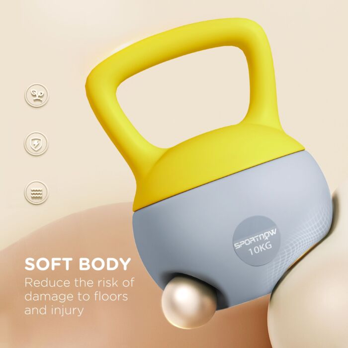 Sportnow Soft Kettlebell, 10kg Kettle Bell With Non-slip Handle For Home Gym Weight Lifting And Strength Training, Yellow And Grey
