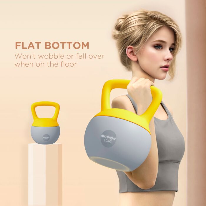 Sportnow Soft Kettlebell, 10kg Kettle Bell With Non-slip Handle For Home Gym Weight Lifting And Strength Training, Yellow And Grey