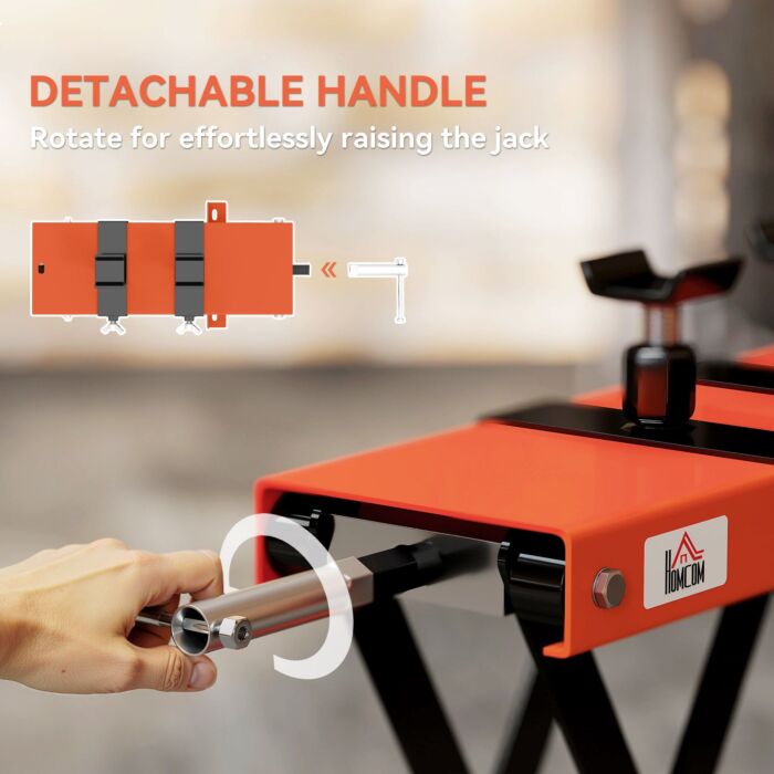 Homcom 500 Kg Motorcycle Scissor Lift Jack, Heavy Duty Steel Adjustable Motorbike Lifting Hoist Stand With Safety Pin, Foldable Lifter For Dirt Bike Repair Maintenance, 45x15 Cm Large Platform, Orange
