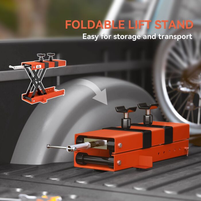 Homcom 500 Kg Motorcycle Scissor Lift Jack, Heavy Duty Steel Adjustable Motorbike Lifting Hoist Stand With Safety Pin, Foldable Lifter For Dirt Bike Repair Maintenance, 45x15 Cm Large Platform, Orange