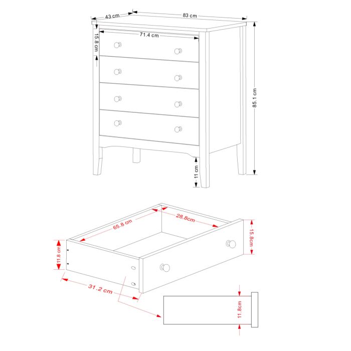 Como Grey 4 Drawer Chest