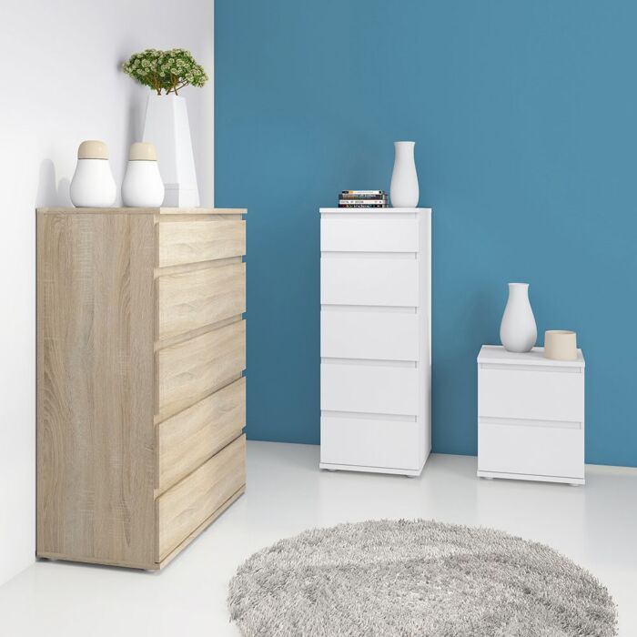 Nova Narrow Chest Of 5 Drawers In White