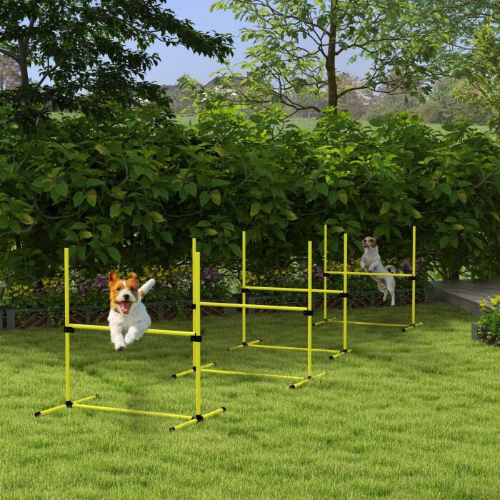 Pawhut 4 Pieces Dog Agility Training Equipment, Adjustable Height Jumps Hurdle With Carrying Bag For Outdoor, Yellow