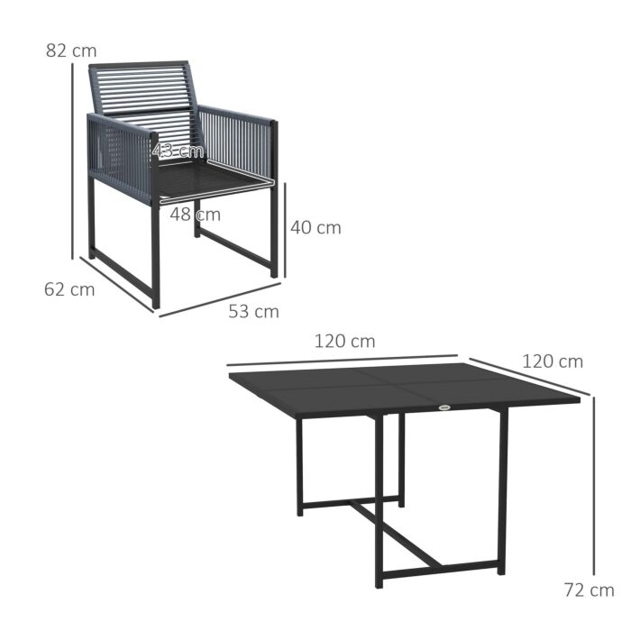 Outsunny 5 Pieces Garden Dining Set, Patio Dining Set, 4 Seater Outdoor Table And Chairs W/ Foldable Backrest, Tempered Glass Top, Handwoven