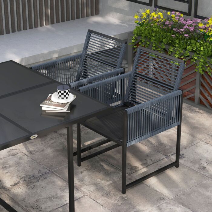 Outsunny 5 Pieces Garden Dining Set, Patio Dining Set, 4 Seater Outdoor Table And Chairs W/ Foldable Backrest, Tempered Glass Top, Handwoven