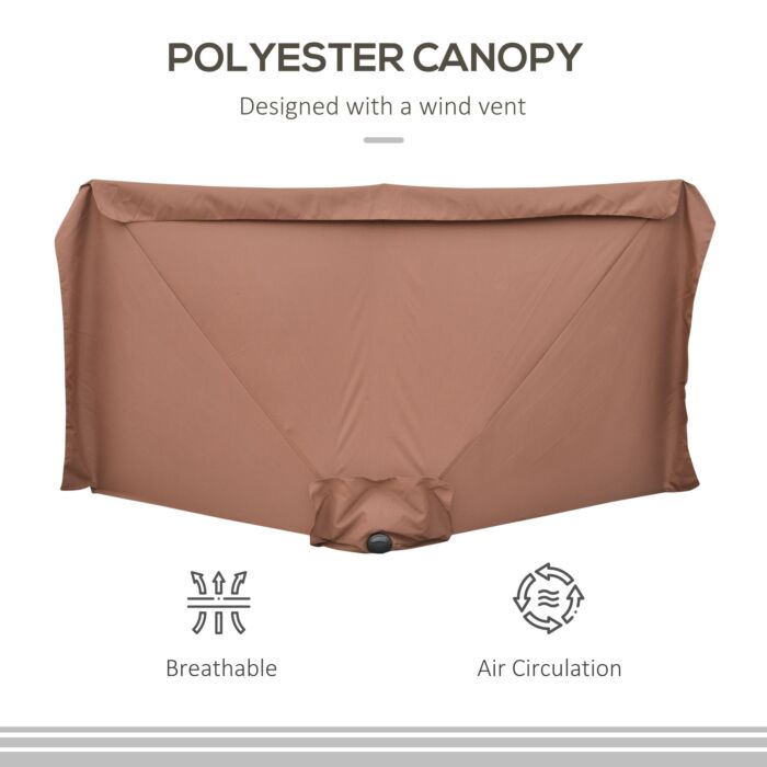 Outsunny 2.3m Patio Semi Round Half Parasol Umbrella With Metal Frame Crank Handle For Balcony- No Base Included, Brown