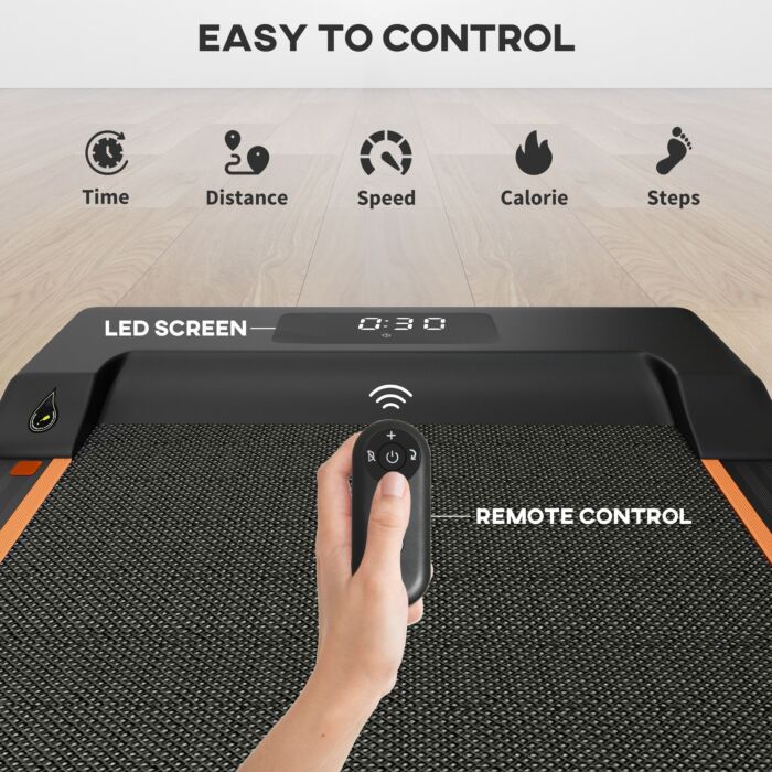 Sportnow 2.5hp Walking Pad, 1-6km/h Folding Treadmill With Remote Control And Led Display For Home Gym Office, Orange