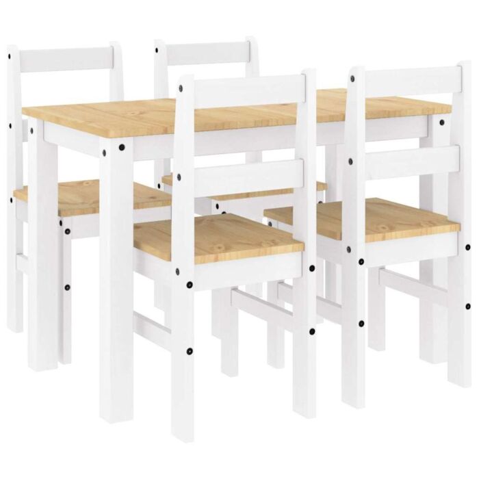 Vidaxl 5 Piece Dining Set Panama White Solid Wood Pine