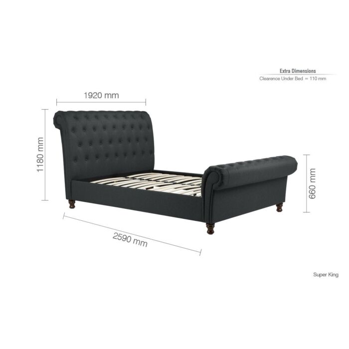 Castello Super King Bed Charcoal