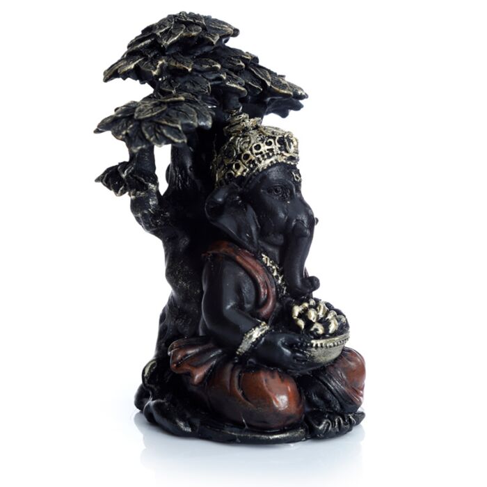 Black And Gold Ganesh Sitting Under Tree