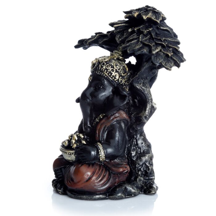 Black And Gold Ganesh Sitting Under Tree