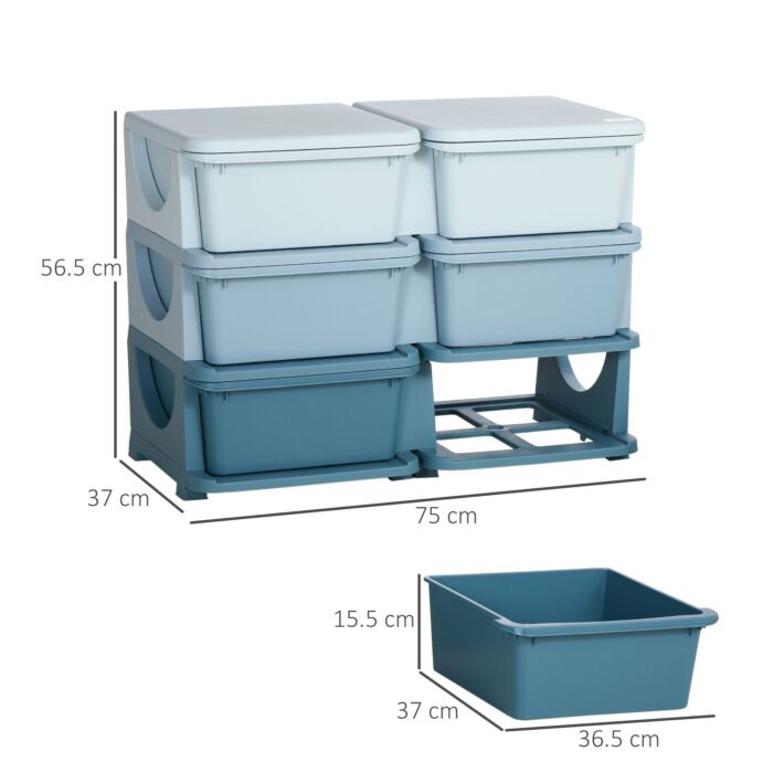 Homcom Kids Storage Unit, With Six Drawers - Blue