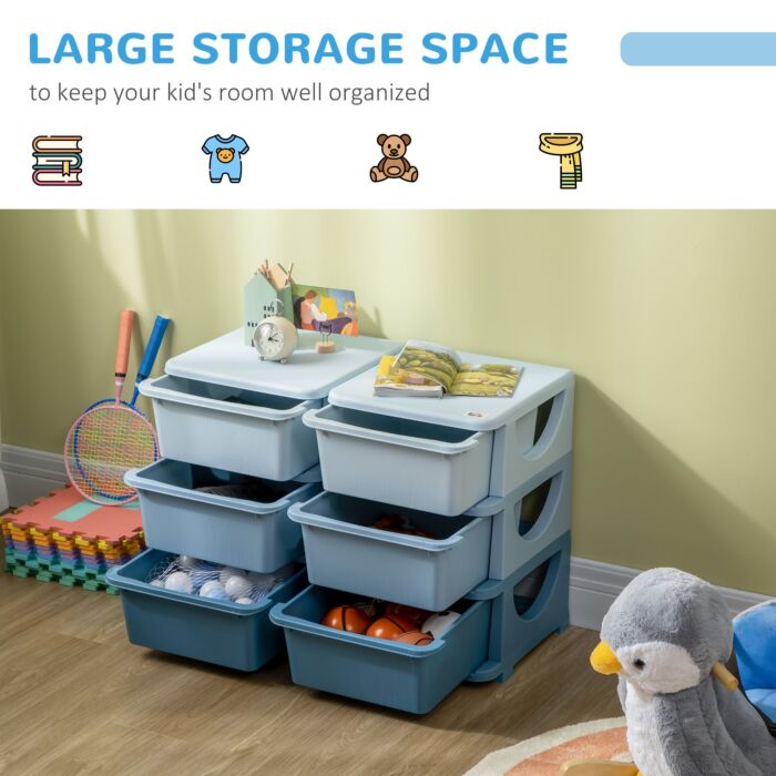 Homcom Kids Storage Unit, With Six Drawers - Blue