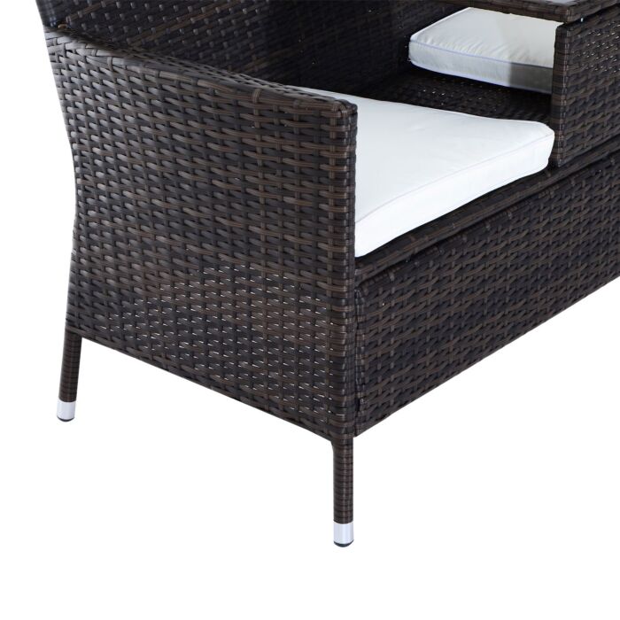 Outsunny Garden Rattan 2 Seater Companion Seat Wicker Love Seat Weave Partner Bench W/ Cushions Patio Outdoor Furniture (brown)