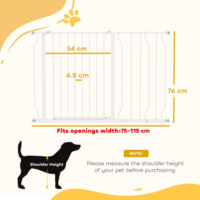 Pawhut Expandable Dog Gate With Door Pressure,75-115cm Doorway Pet Barrier Fence For Hallways, Staircases, White