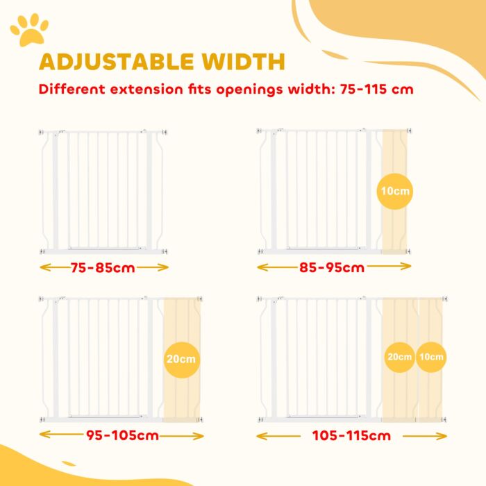 Pawhut Expandable Dog Gate With Door Pressure,75-115cm Doorway Pet Barrier Fence For Hallways, Staircases, White