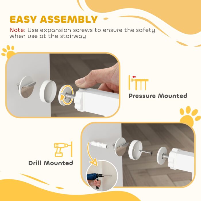 Pawhut Expandable Dog Gate With Door Pressure,75-115cm Doorway Pet Barrier Fence For Hallways, Staircases, White