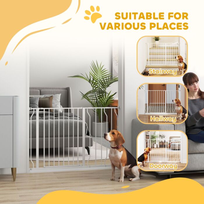 Pawhut Expandable Dog Gate With Door Pressure,75-115cm Doorway Pet Barrier Fence For Hallways, Staircases, White