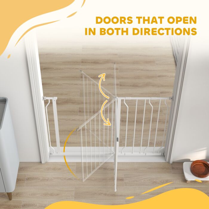 Pawhut Expandable Dog Gate With Door Pressure,75-115cm Doorway Pet Barrier Fence For Hallways, Staircases, White