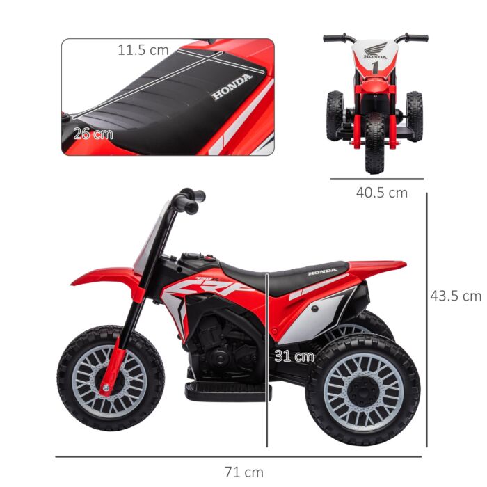 Homcom 6v Kids Motorbike, 3 Wheels Kids Electric Bike With Horn, Startup Sound For Ages 18-36 Months - Red