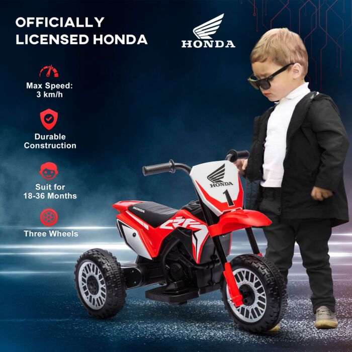 Homcom 6v Kids Motorbike, 3 Wheels Kids Electric Bike With Horn, Startup Sound For Ages 18-36 Months - Red
