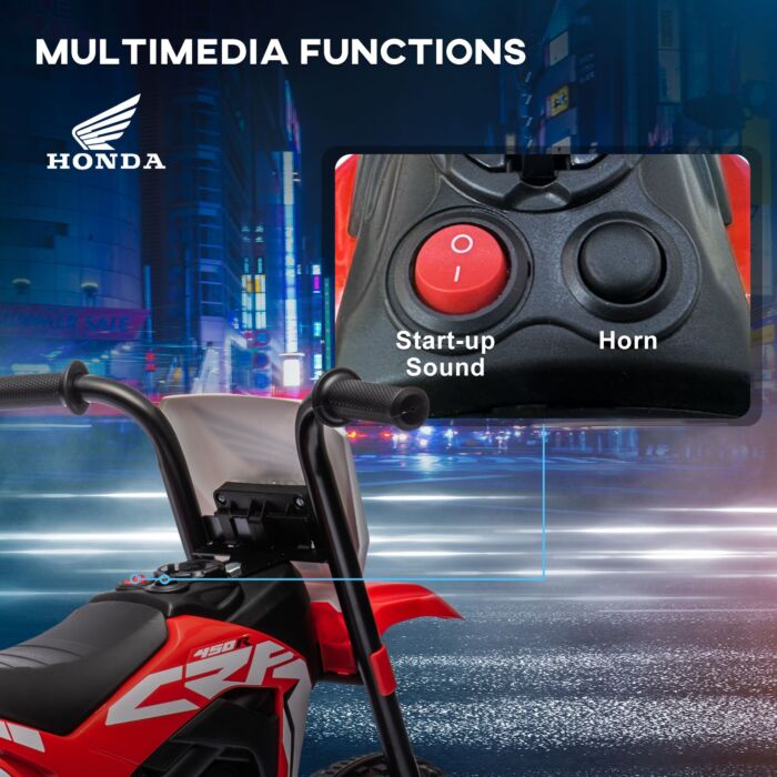 Homcom 6v Kids Motorbike, 3 Wheels Kids Electric Bike With Horn, Startup Sound For Ages 18-36 Months - Red