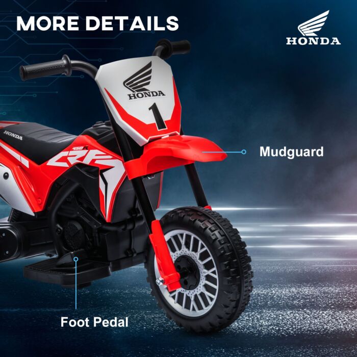 Homcom 6v Kids Motorbike, 3 Wheels Kids Electric Bike With Horn, Startup Sound For Ages 18-36 Months - Red