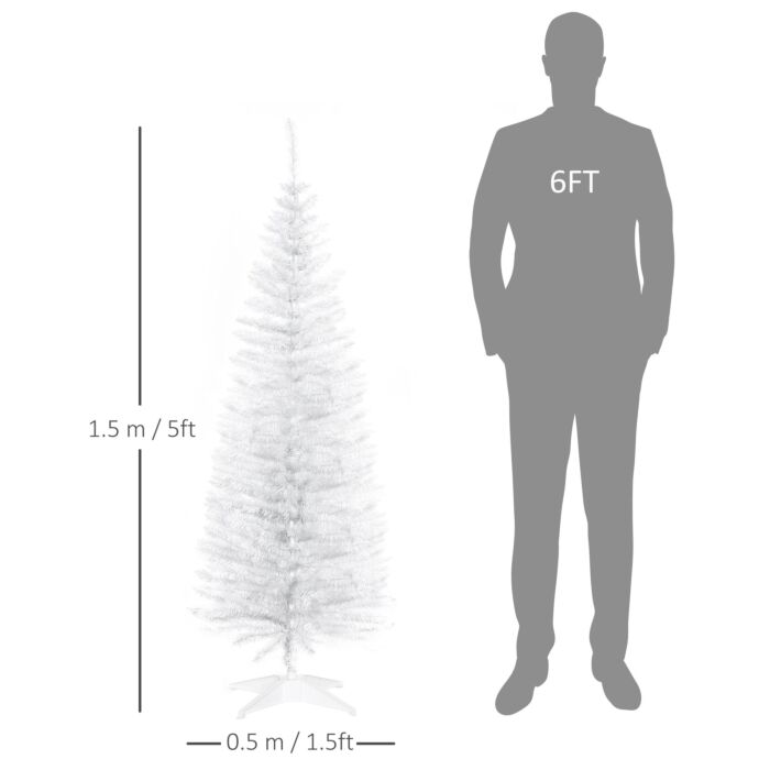 Homcom 5t Artificial Pine Pencil Slim Tall Christmas Tree With Branch Tips Xmas Holiday Décor With Stand White