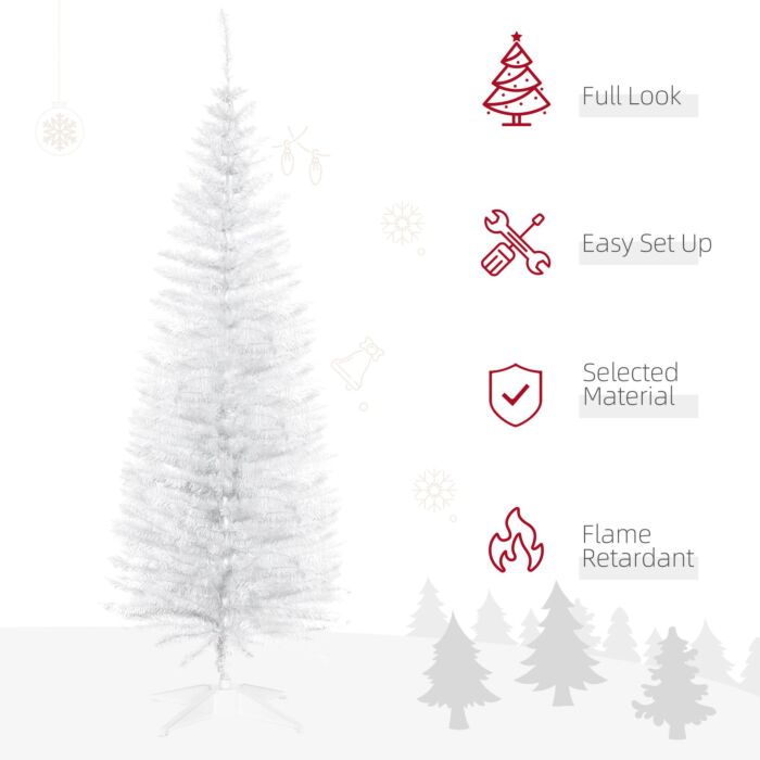 Homcom 5t Artificial Pine Pencil Slim Tall Christmas Tree With Branch Tips Xmas Holiday Décor With Stand White