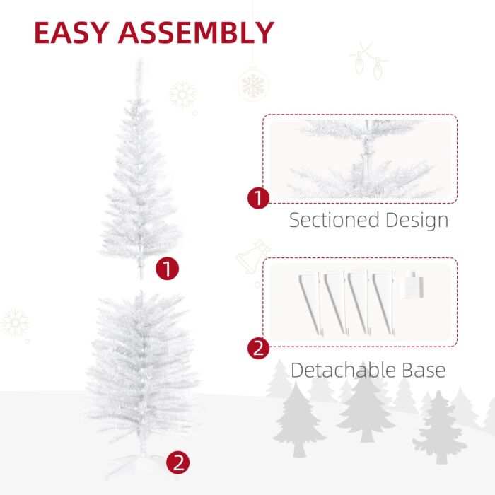 Homcom 5t Artificial Pine Pencil Slim Tall Christmas Tree With Branch Tips Xmas Holiday Décor With Stand White