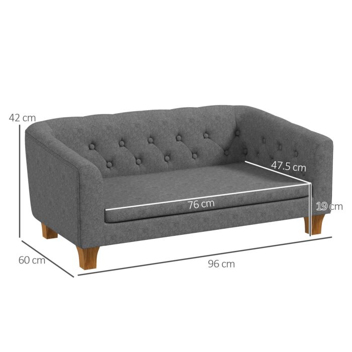 Pawhut Dog Sofa Bed, Elevated Dog Couch For Small And Medium Dogs, With Soft Cushion, Removable And Washable Cover, Anti-slip Pads, Grey