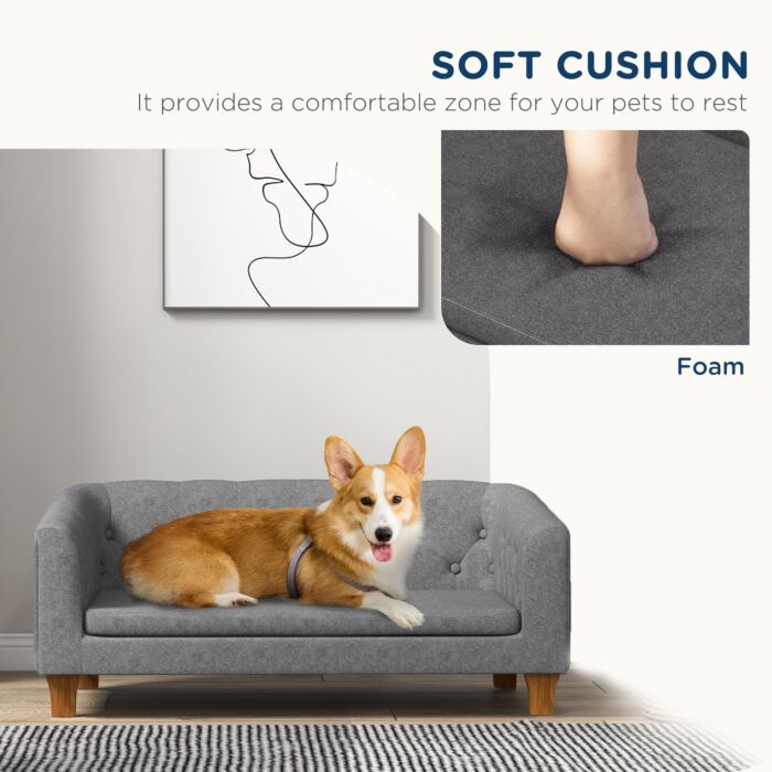 Pawhut Dog Sofa Bed, Elevated Dog Couch For Small And Medium Dogs, With Soft Cushion, Removable And Washable Cover, Anti-slip Pads, Grey